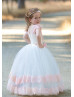 Cap Sleeve Ivory Tulle Pink Lace Flower Girl Dress